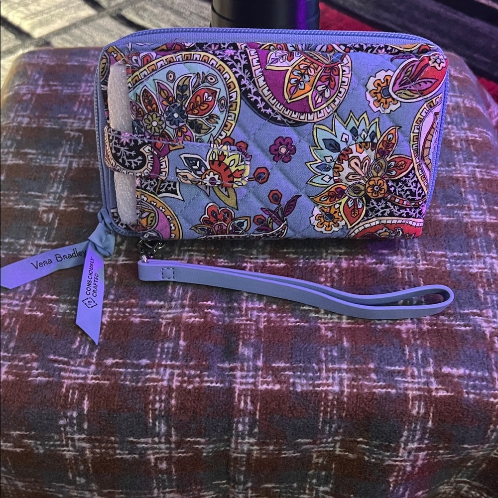 Vera Bradley Paisley Floral Wristlet - Blue and Orange
